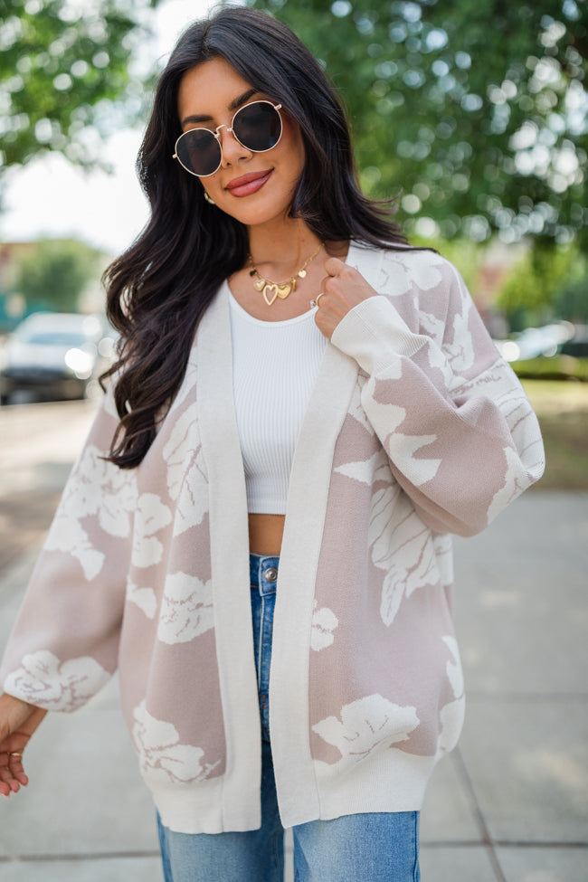 Trying Your Best Beige Floral Cardigan