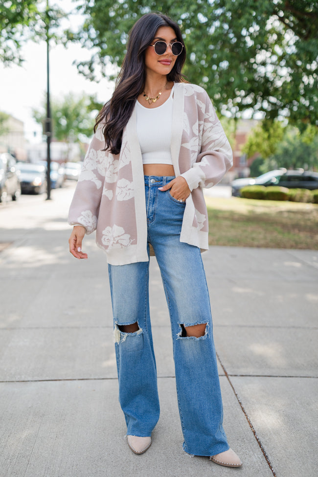 Trying Your Best Beige Floral Cardigan