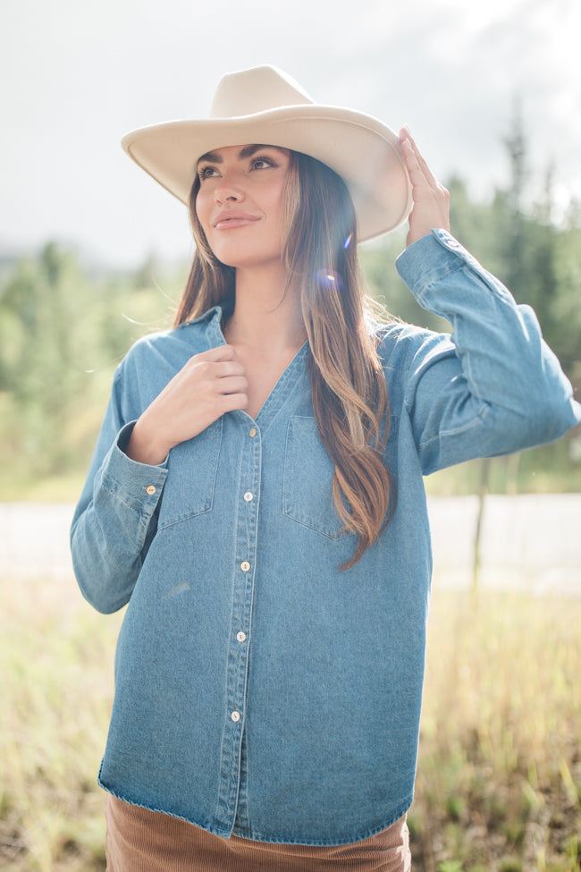 Fill My Heart Medium Wash Chambray Shirt