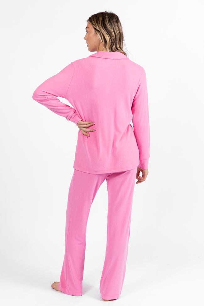 Drifting Off Pink Ribbed Pajama Set