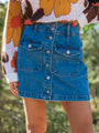 Looking Back Medium Wash Button Front Denim Mini Skirt