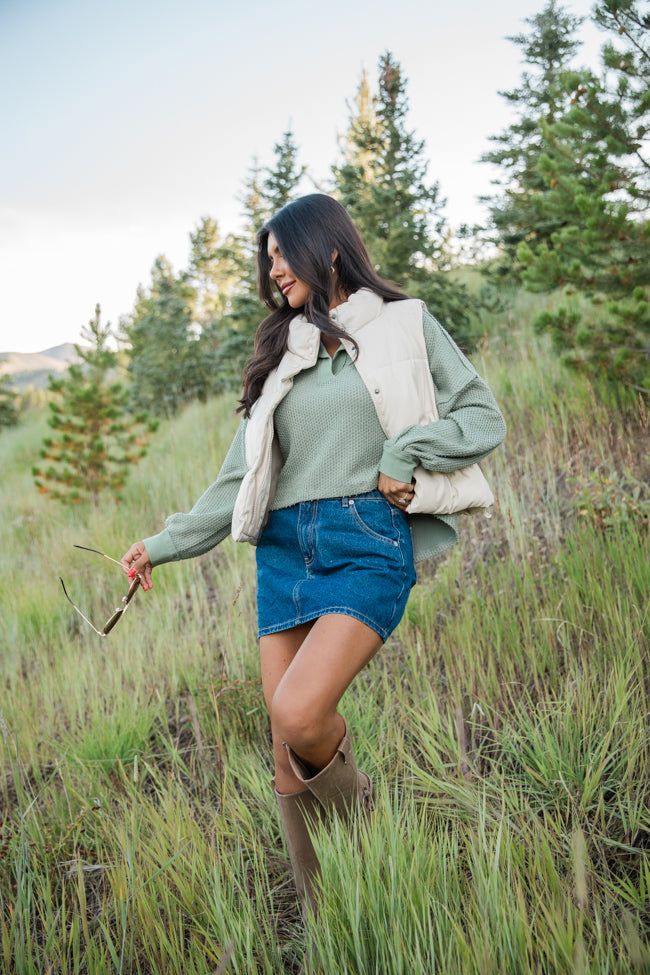 All Clear Olive Collared Textured Knit Top