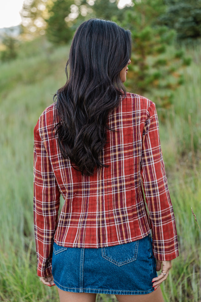 Most Wanted Rust Plaid Woven Blouse