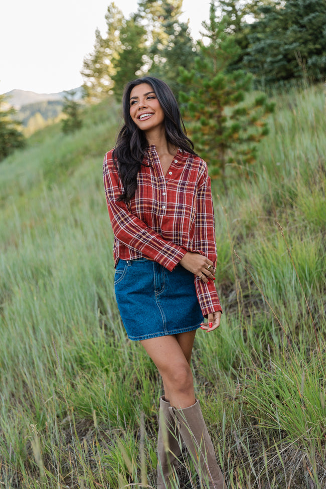 Most Wanted Rust Plaid Woven Blouse