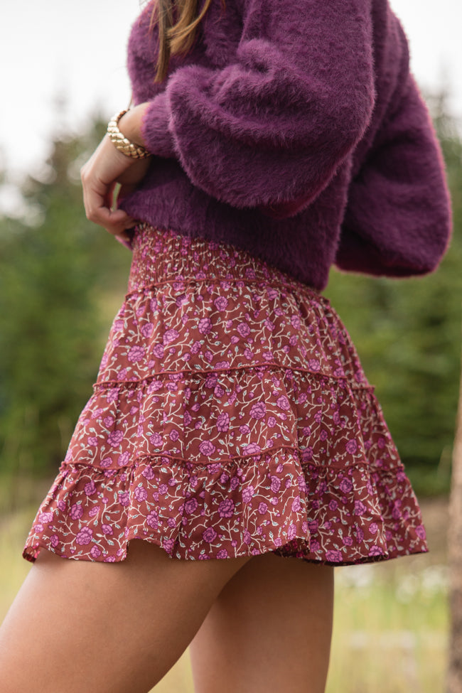 Through The Garden Berry Floral Mini Skort