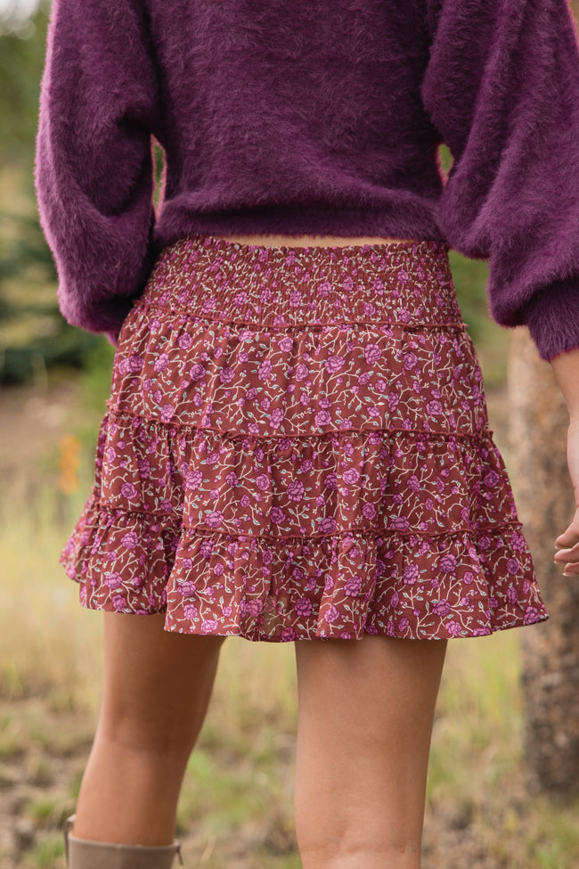 Through The Garden Berry Floral Mini Skort