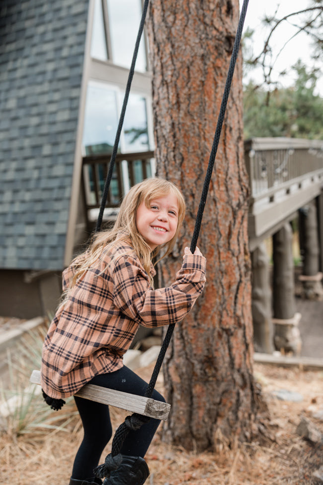 Kid's Nash Brown and Black Plaid Shirt Emily Fauver X Pink Lily