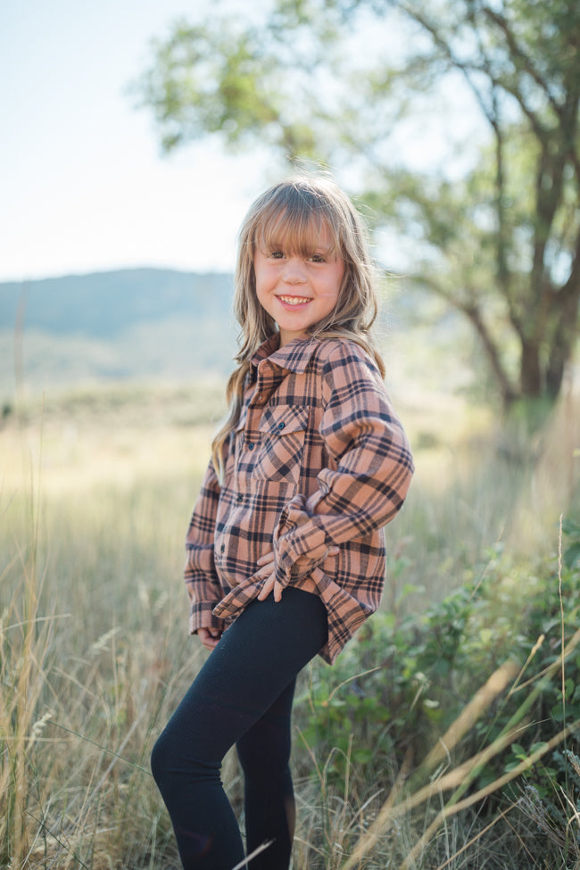 Kid's Nash Brown and Black Plaid Shirt Emily Fauver X Pink Lily