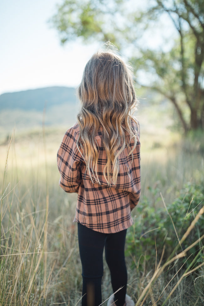 Kid's Nash Brown and Black Plaid Shirt Emily Fauver X Pink Lily