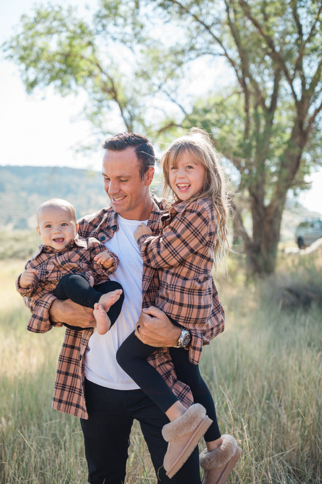 Kid's Nash Brown and Black Plaid Shirt Emily Fauver X Pink Lily