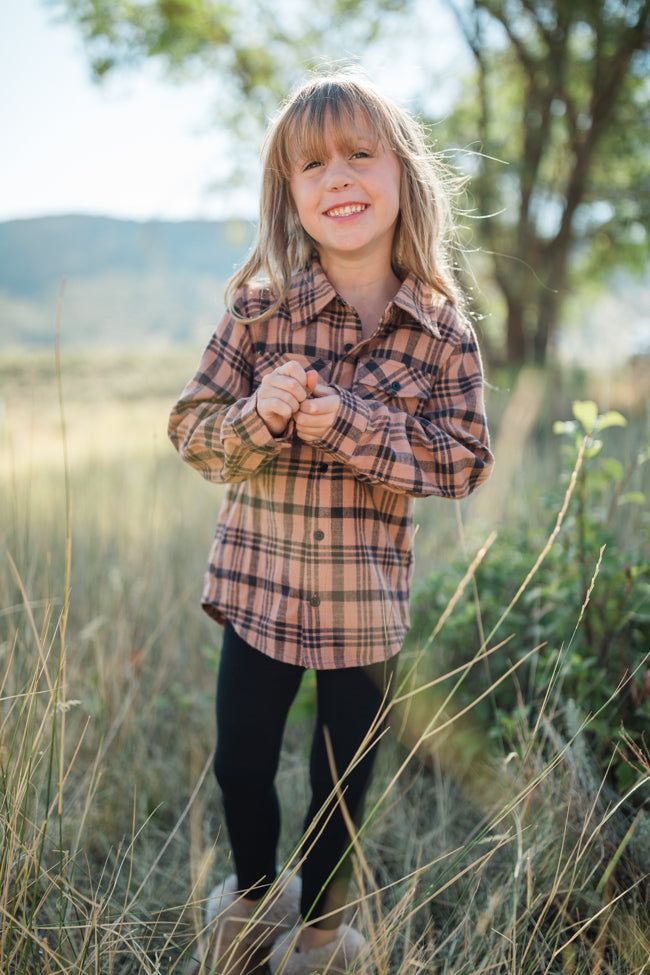 Kid's Nash Brown and Black Plaid Shirt Emily Fauver X Pink Lily