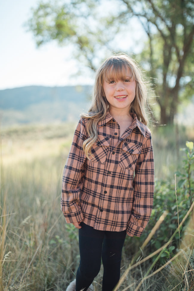 Kid's Nash Brown and Black Plaid Shirt Emily Fauver X Pink Lily