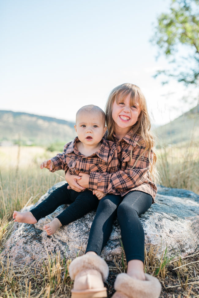 Kid's Nash Brown and Black Plaid Shirt Emily Fauver X Pink Lily