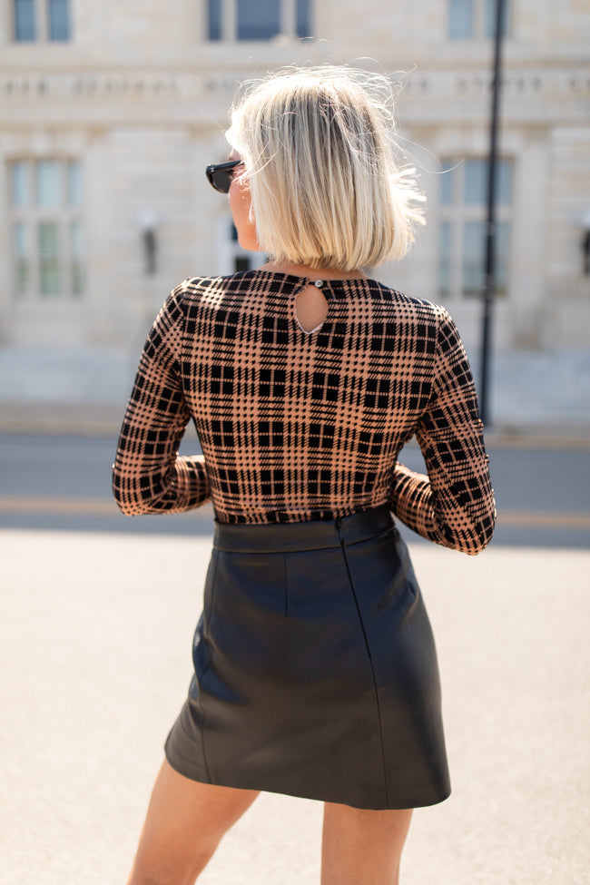 Patiently Waiting Brown and Black Velvet Plaid Print Bodysuit FINAL SALE