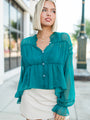 Breathe Deeper Jade Sheer Ruched Blouse