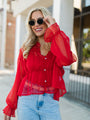 Breathe Deeper Red Sheer Ruched Blouse