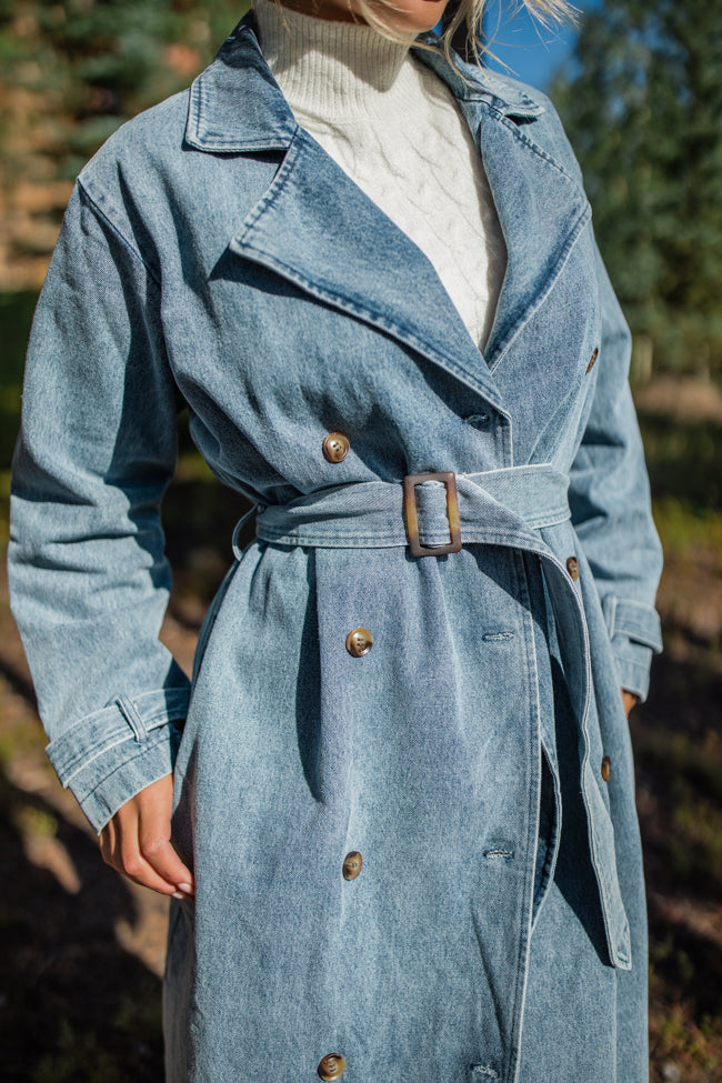 So Simple Light Wash Denim Trench Coat