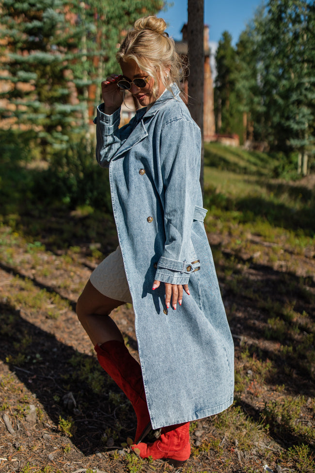 So Simple Light Wash Denim Trench Coat