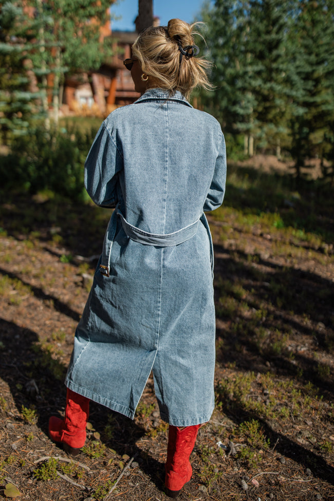 So Simple Light Wash Denim Trench Coat