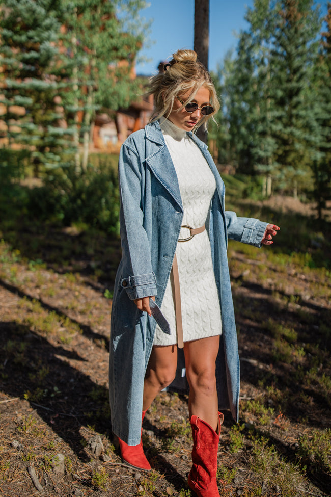 So Simple Light Wash Denim Trench Coat