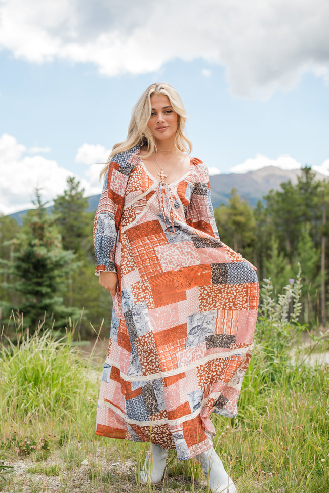 Autumn Attitude Patchwork Long Sleeve Maxi Dress