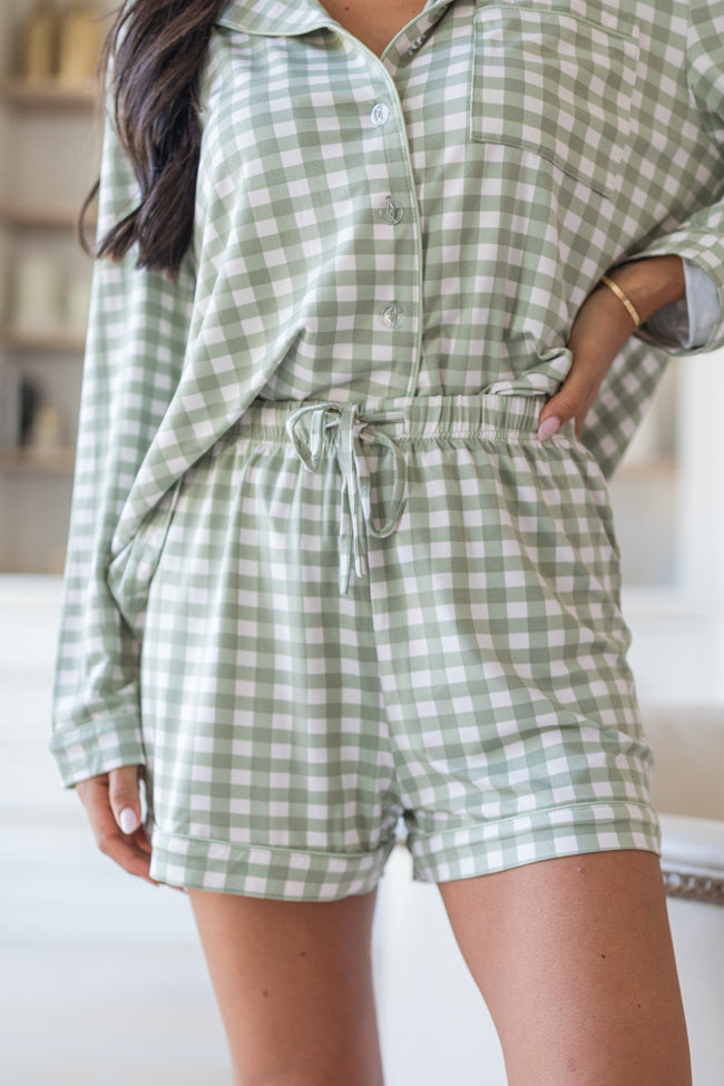 Under The Stars In Olive Grateful Gingham Bamboo Pajama Shorts