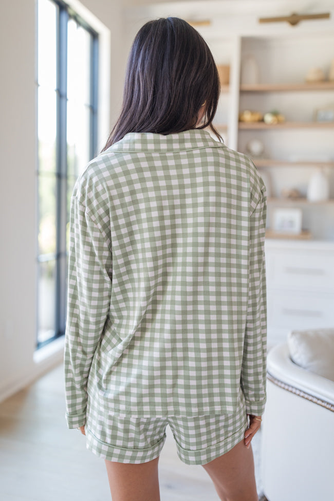 Under The Stars In Olive Grateful Gingham Long Sleeve Bamboo Pajama Top