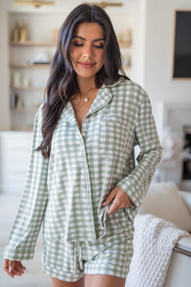 Under The Stars In Olive Grateful Gingham Long Sleeve Bamboo Pajama Top