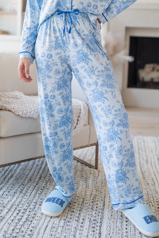 Under The Stars In Blue Floral Fantasy Bamboo Pajama Pants