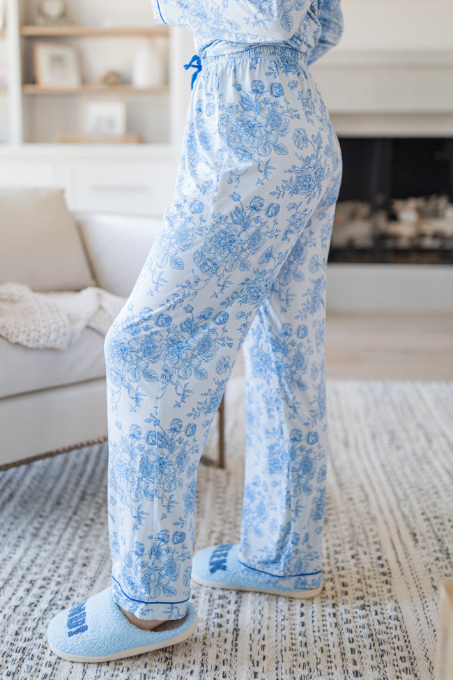 Under The Stars In Blue Floral Fantasy Bamboo Pajama Pants