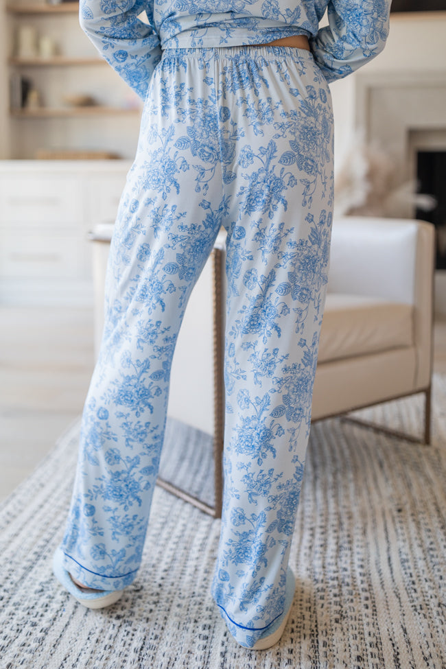 Under The Stars In Blue Floral Fantasy Bamboo Pajama Pants