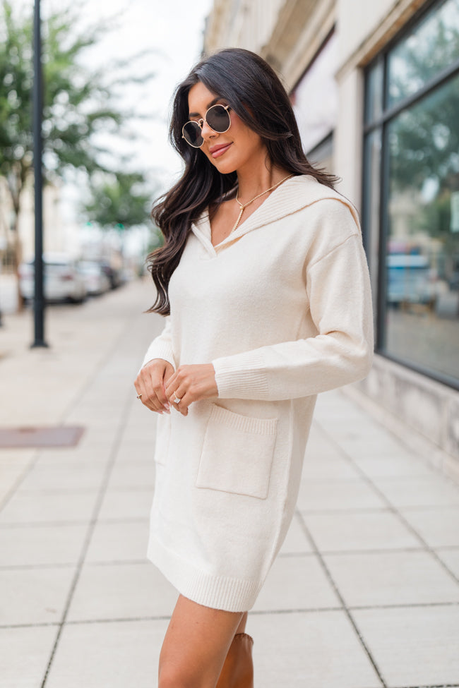 What It Seems Ivory Collared Sweater Dress