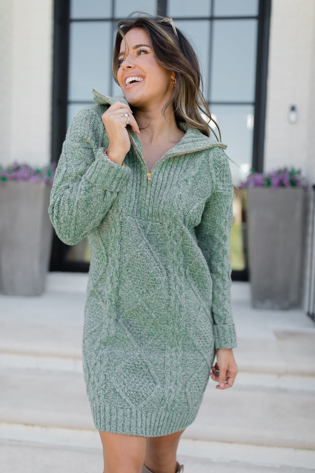 Eyes For You Olive Half Zip Sweater Dress