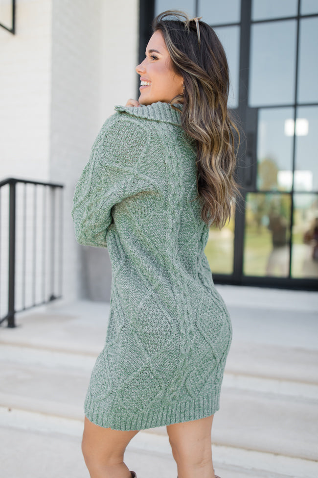 Eyes For You Olive Half Zip Sweater Dress