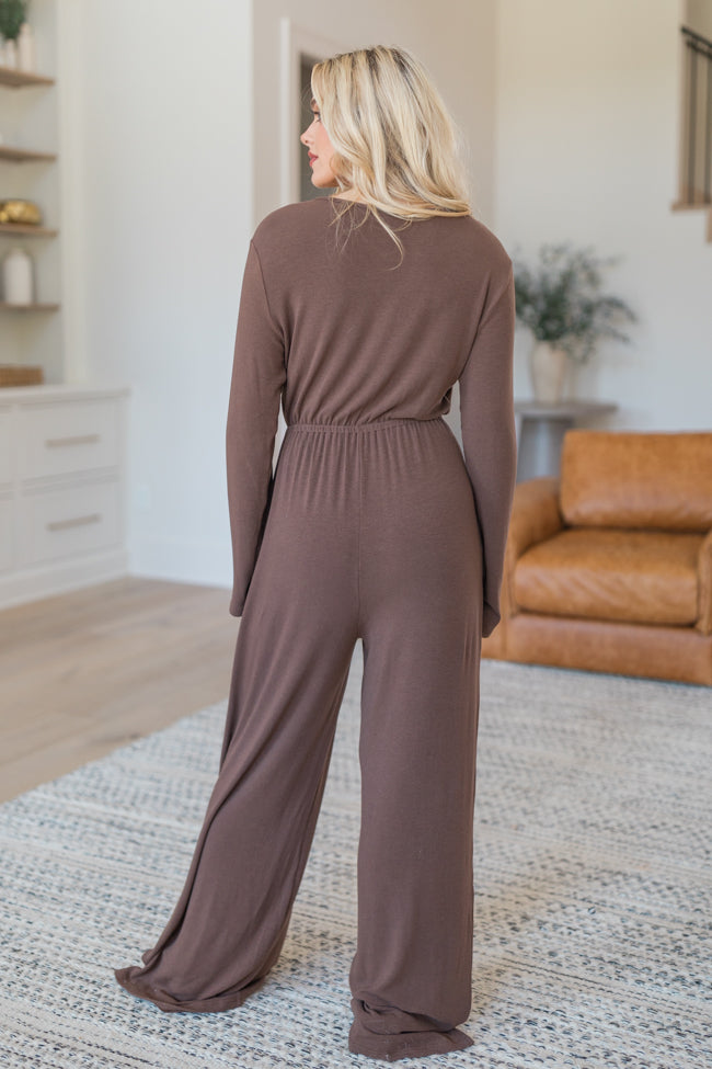 Heart To Heart Brown V-Neck Jumpsuit