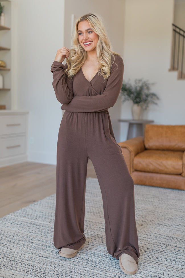 Heart To Heart Brown V-Neck Jumpsuit