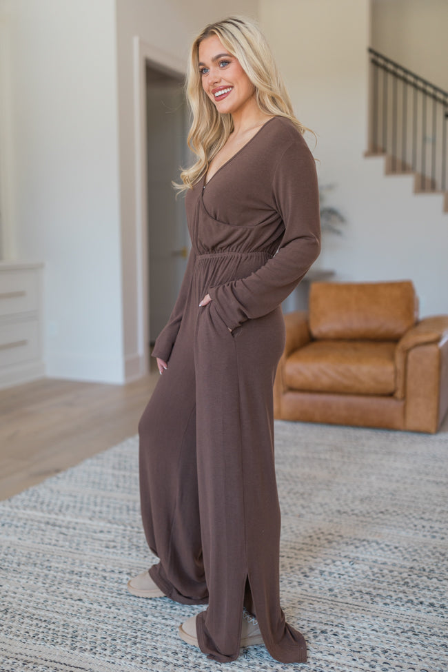 Heart To Heart Brown V-Neck Jumpsuit