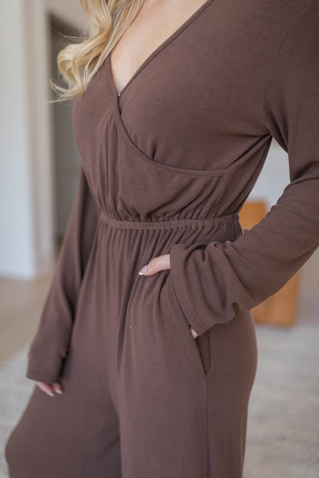 Heart To Heart Brown V-Neck Jumpsuit