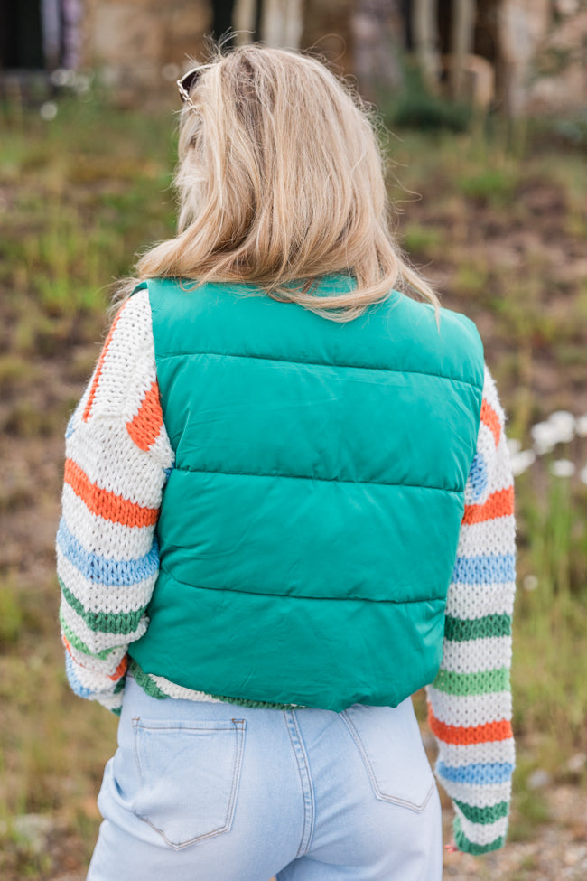 Sights To See Green Cropped Puffer Vest FINAL SALE