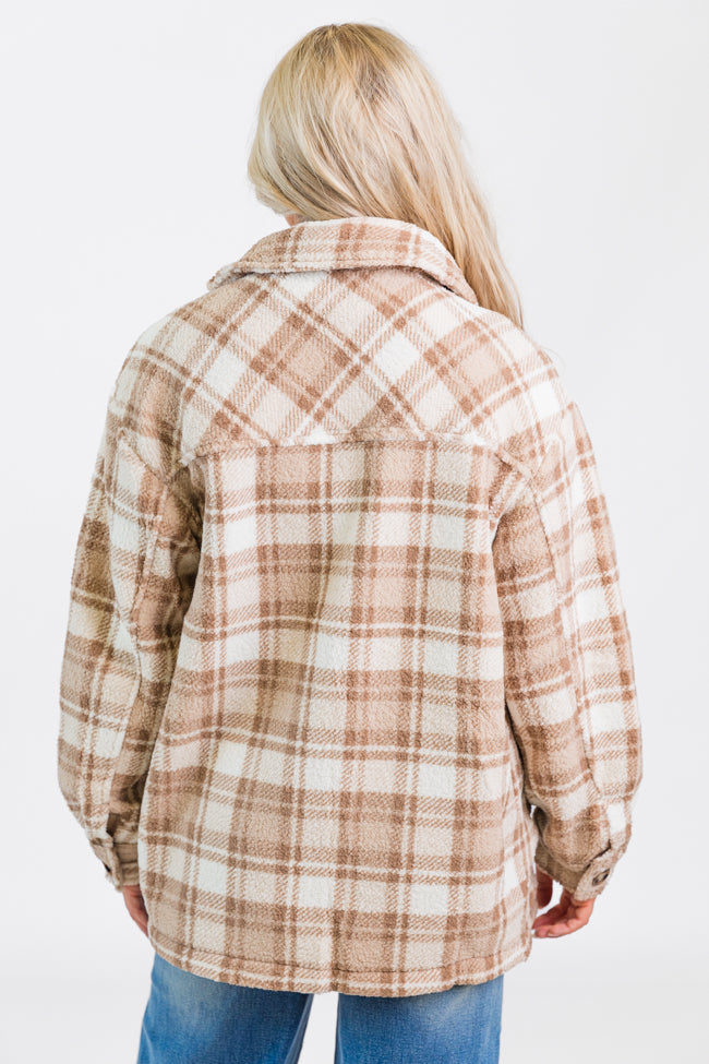 Through The Leaves Khaki Sherpa Plaid Shacket