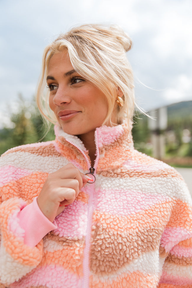 Playing For Keeps Pink and Orange Multi Printed Sherpa Pullover