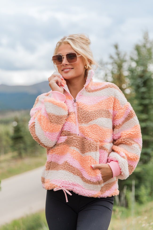 Playing For Keeps Pink and Orange Multi Printed Sherpa Pullover