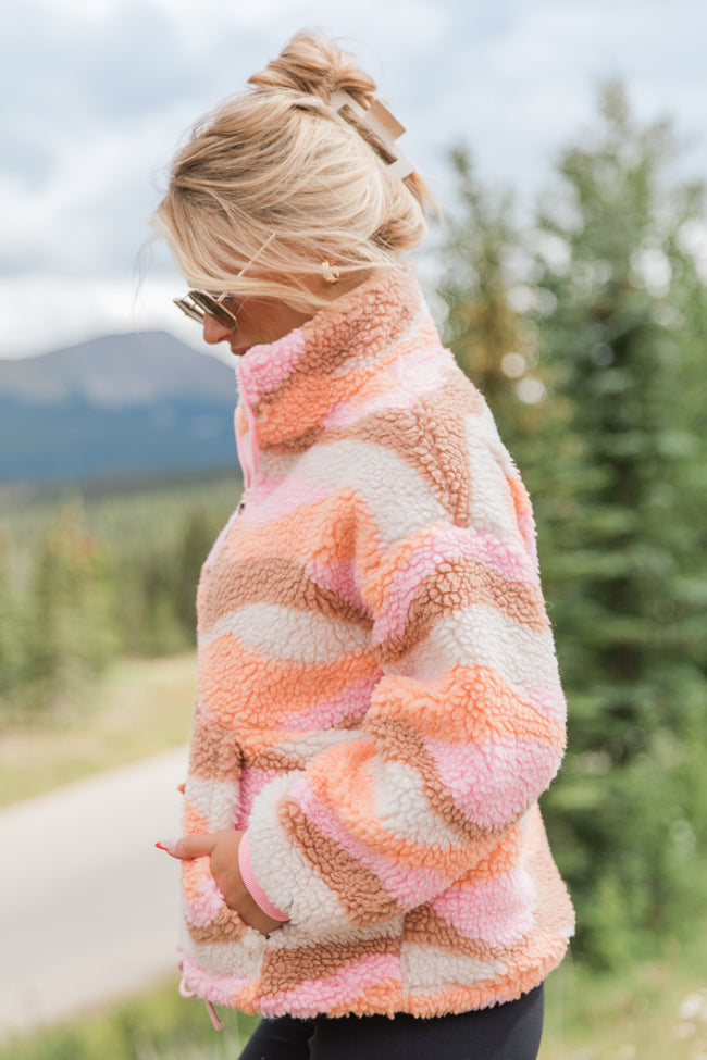 Playing For Keeps Pink and Orange Multi Printed Sherpa Pullover