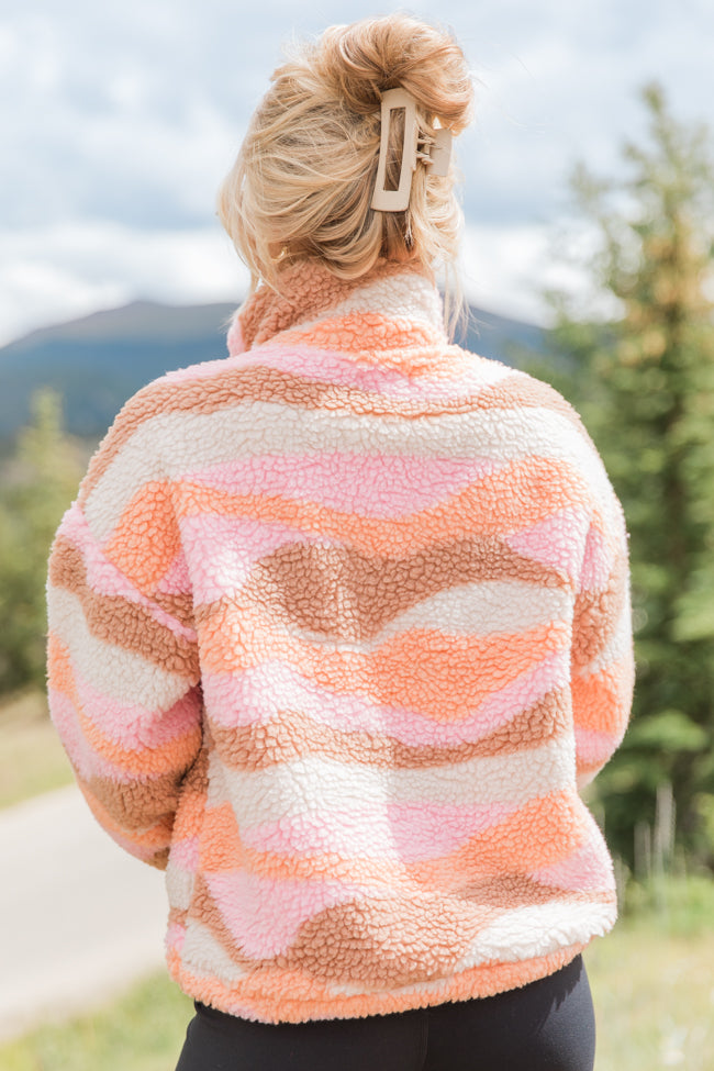 Playing For Keeps Pink and Orange Multi Printed Sherpa Pullover