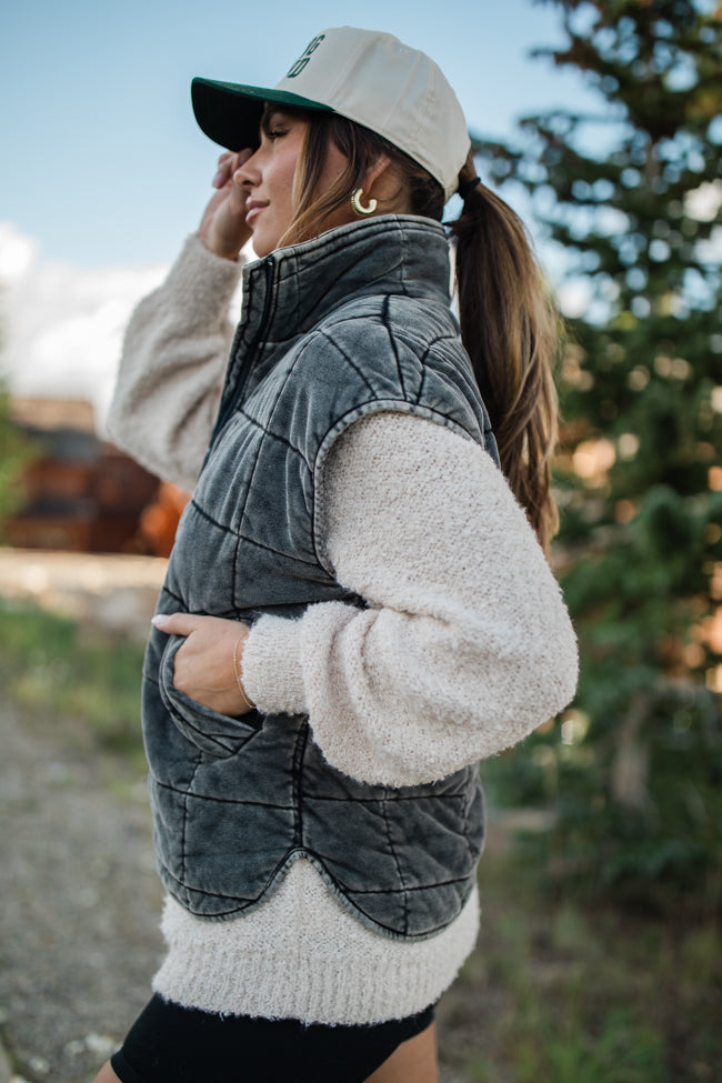 Perfect Tone Black Acid Wash Quilted Vest