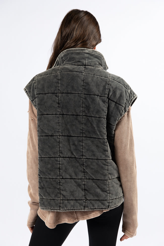 Perfect Tone Black Acid Wash Quilted Vest