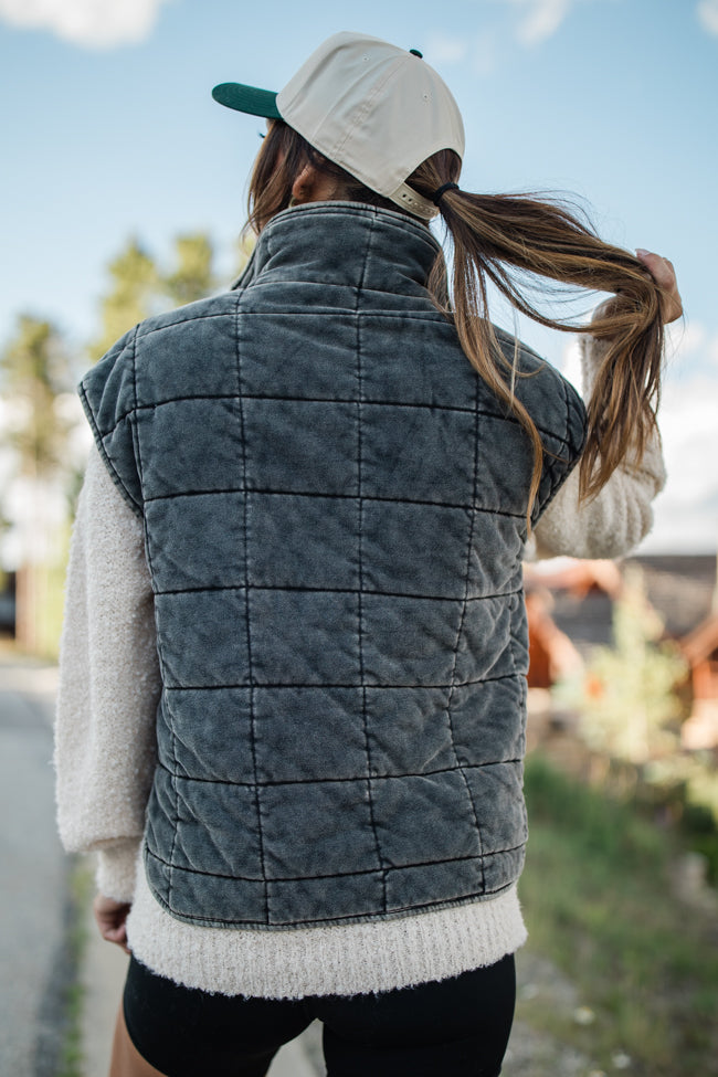 Perfect Tone Black Acid Wash Quilted Vest