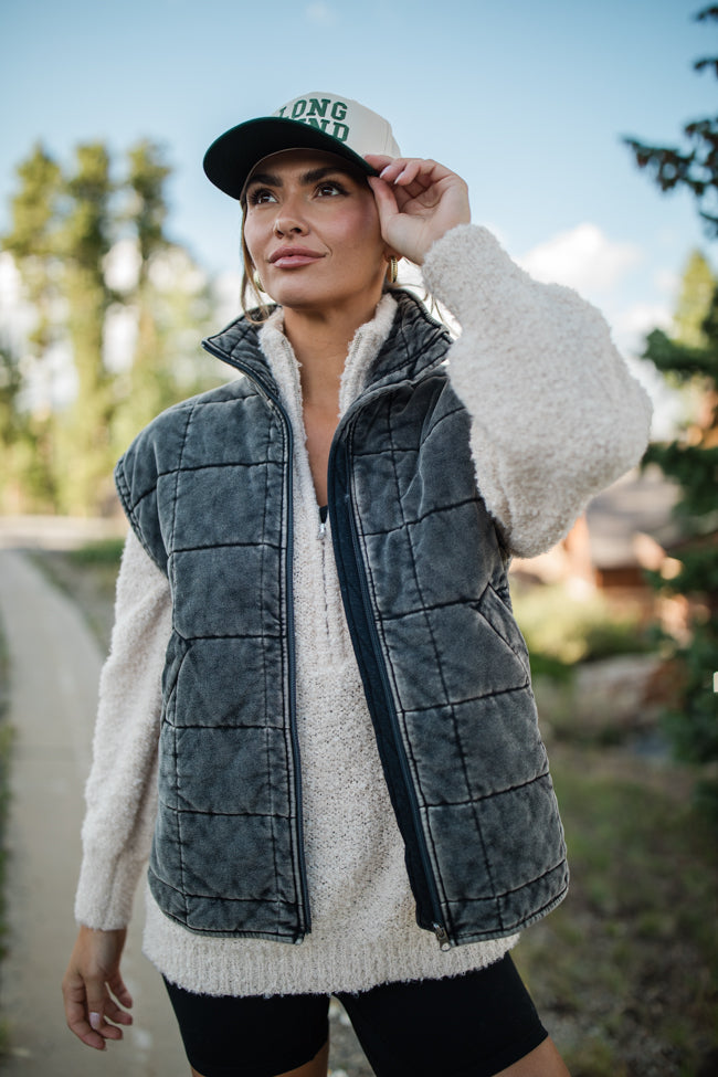 Perfect Tone Black Acid Wash Quilted Vest