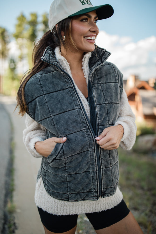 Perfect Tone Black Acid Wash Quilted Vest