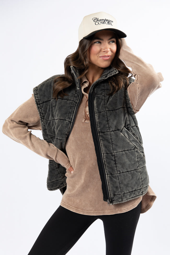 Perfect Tone Black Acid Wash Quilted Vest